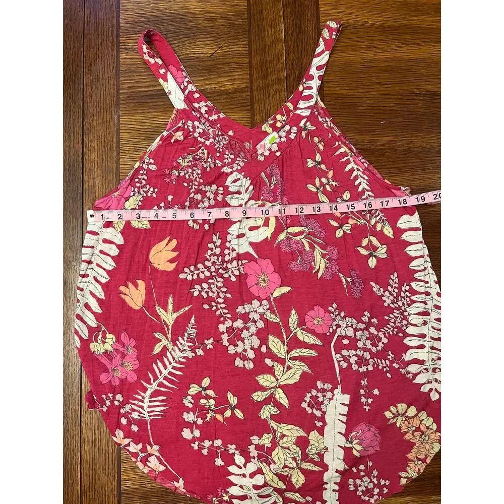Free People Pink Floral Tank Top S P Small Petite Boho Viscose V-Neck Sleeveless